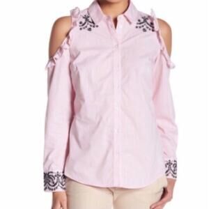Nanette Lepore Stripe Cold Shoulder Blouse Size Medium